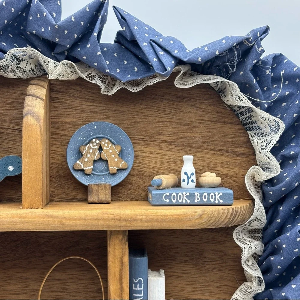 Vtg Wood Wall Shelf Curio Shadow Box Heart Dividers Display Country Farmhouse